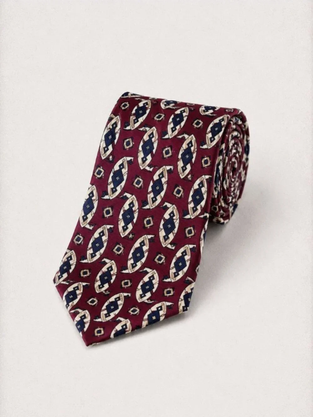 bill blass Burgundy Geometric Pattern Silk Tie Classic Business Designer